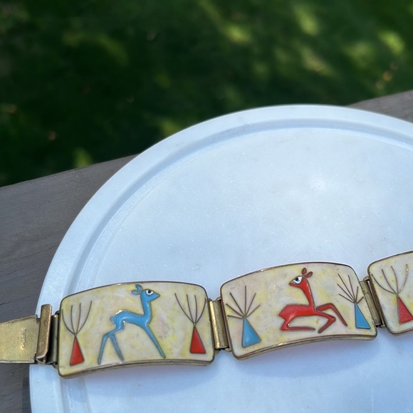 SIGNED ALBERT GUSTAV BUNGE ENAMEL CLOISONNÉ CUFF BRACELET - Picture 6 of 10